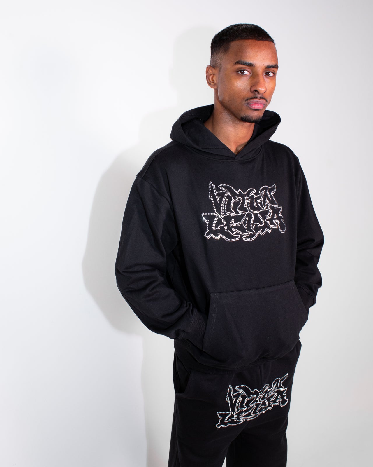 Black/White Iced Out Hoodie